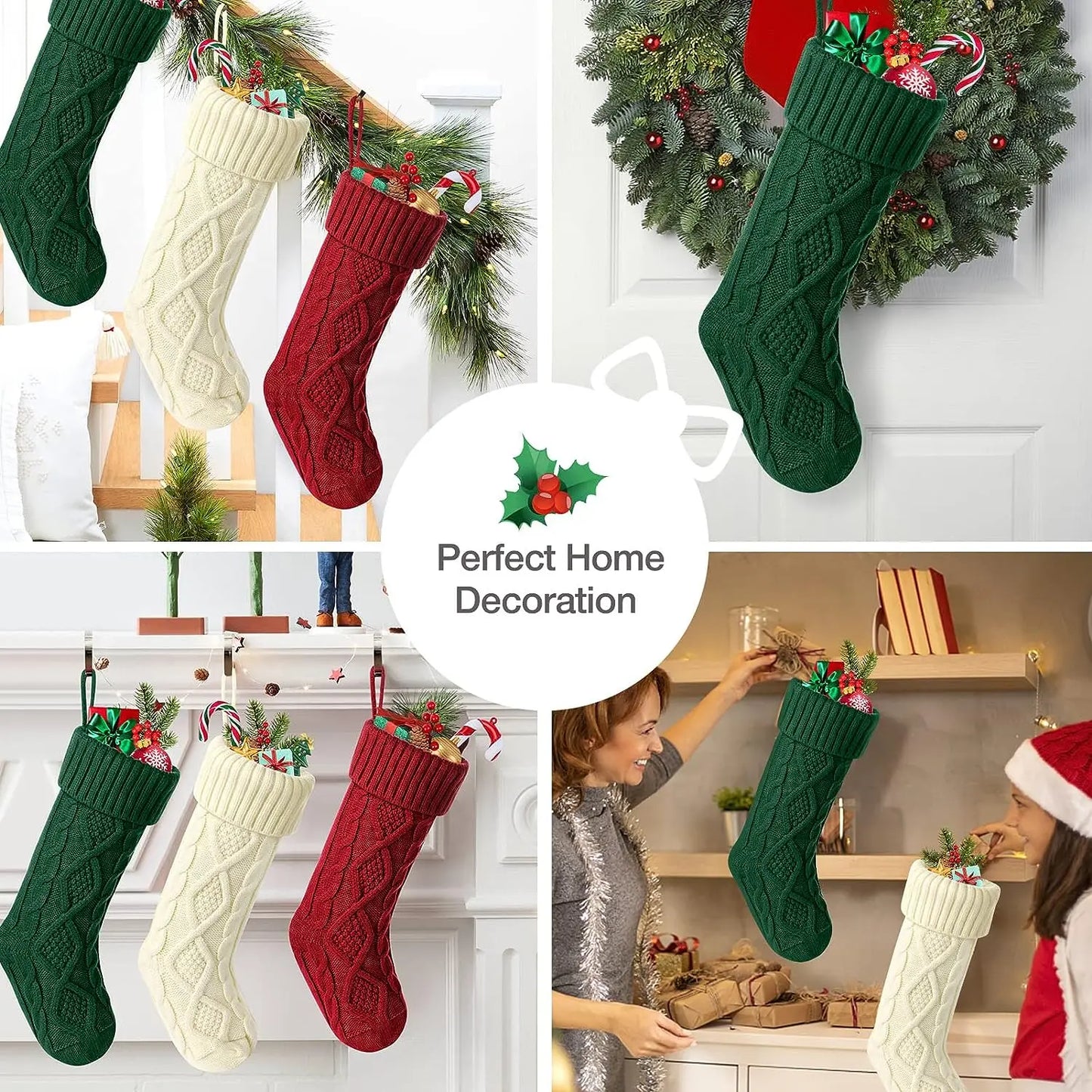 Large Cable Knit Christmas Stockings for Kids – Soft Holiday Decoration for Family Parties & Festive Gifting (2025 Edition)