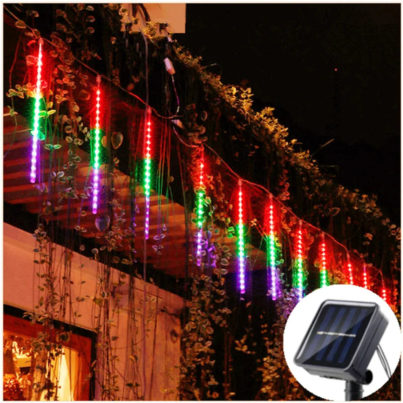 Solar Meteor Shower Light String – Waterproof LED Tubes in RGB & Warm Colours for Garden, Street & Holiday Décor (2025 Edition)