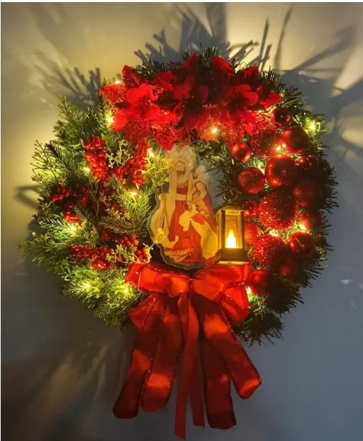 Red & Gold Christmas Wreath – 30–45cm Garland for Front Door, Window & Wall Décor (2025 Edition)