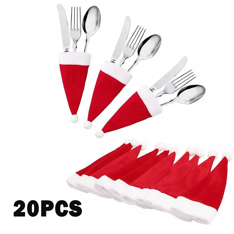Santa Hat Cutlery Holders – 10/20-Pack Christmas Tableware Bags for Forks & Knives, Festive Table Décor (2025 Edition)
