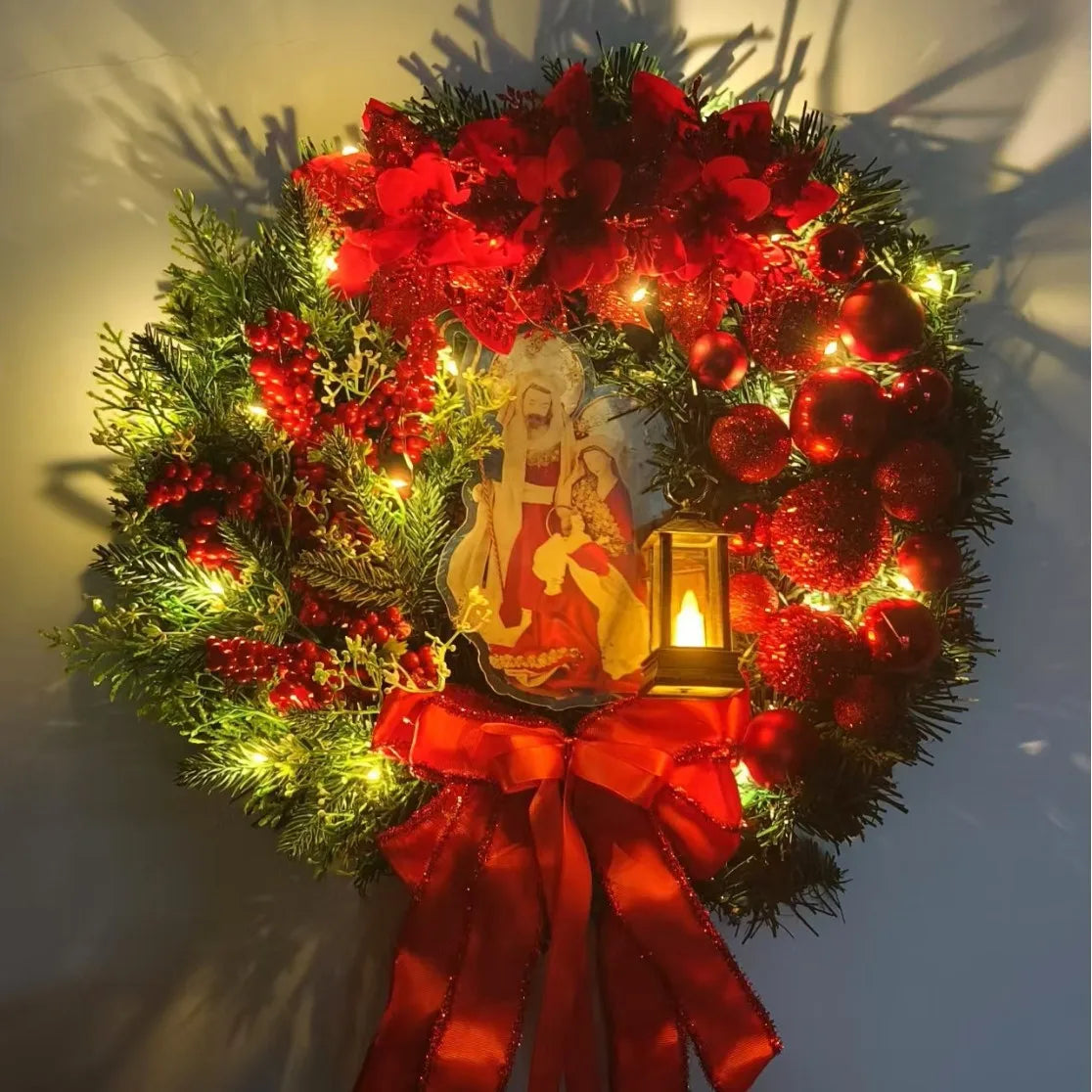 Red & Gold Christmas Wreath – 30–45cm Garland for Front Door, Window & Wall Décor (2025 Edition)