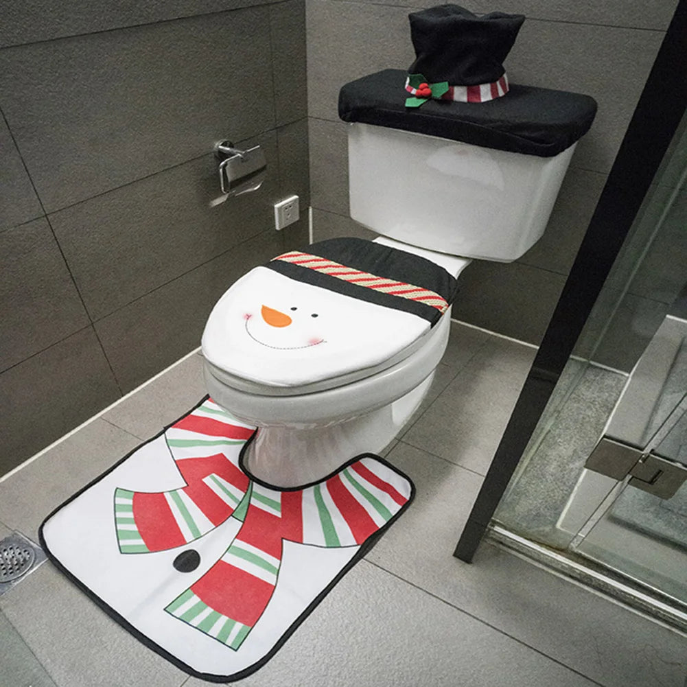 Santa Claus Christmas Toilet Seat Cover Set – Cute Bathroom Mat & Radiator Cap for Home Décor & Gifting