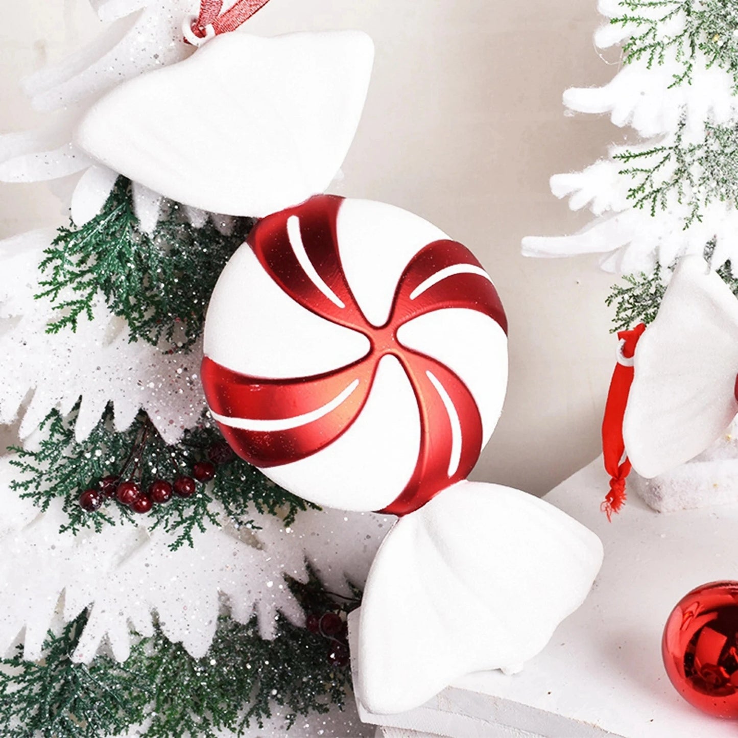 1 or 4-Piece Large Red Candy Cane Christmas Ball Ornaments – Hanging Tree Pendants for Holiday Décor & Gifting (2025 Edition)