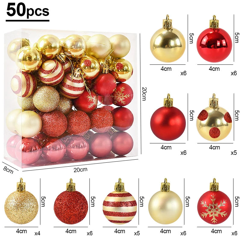 50-Piece Christmas Ball Ornaments – Boxed Hanging Tree Pendants for Holiday Décor, Parties & Gifting (2025 Edition)