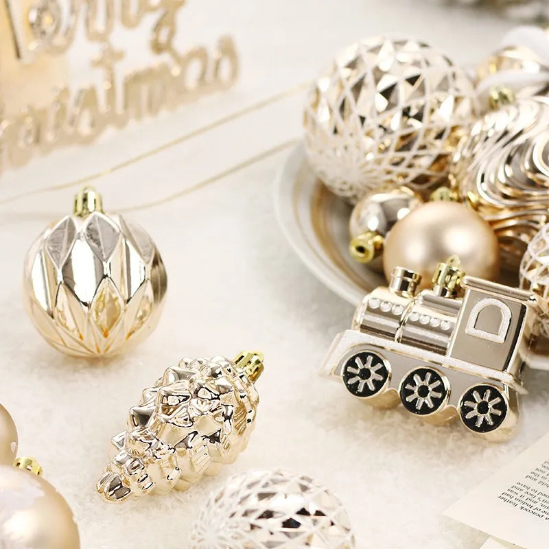 65-Piece Champagne Gold Christmas Ball Ornaments – Matte, Glossy & Textured Tree Decorations with Mixed Shapes & “Merry Christmas” Accents (2025 Edition)