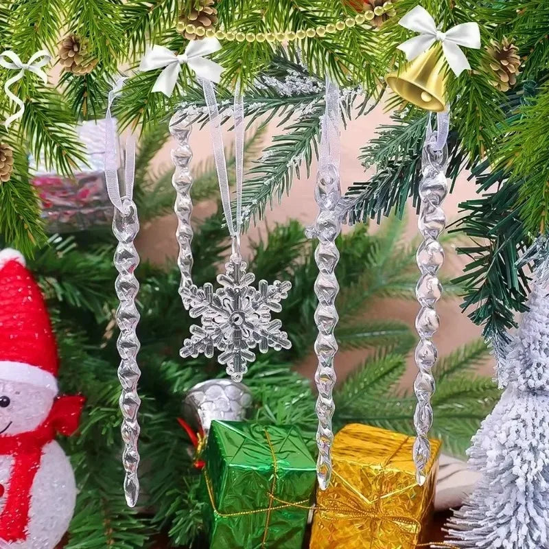 2/12-Piece Acrylic Snowflake & Icicle Ornaments – Crystal Clear Christmas Tree Pendants for Holiday & Winter Party Décor (2025 Edition)