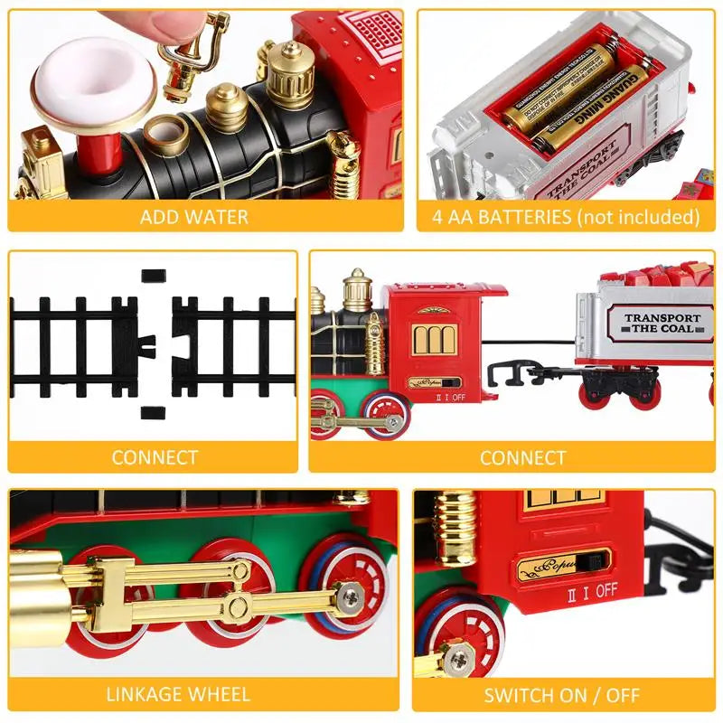 Electric Christmas Train Set – Steam Engine Toy with Sound, Lights & Railway Tracks for Kids’ Gifts & Tree Decorations (2025 Edition)