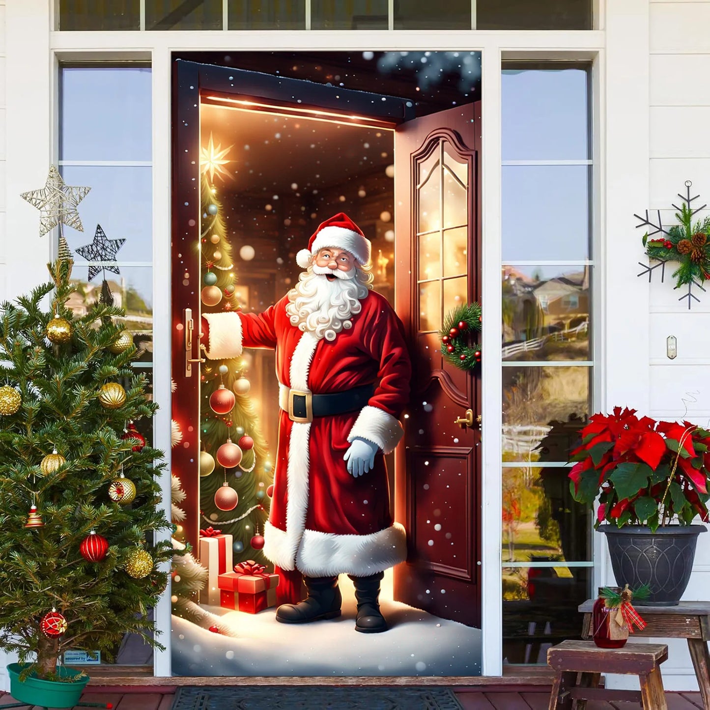 Santa Claus Background Decoration – Durable Polyester Fabric Backdrop for Indoor/Outdoor Christmas & New Year Styling (2025 Edition)
