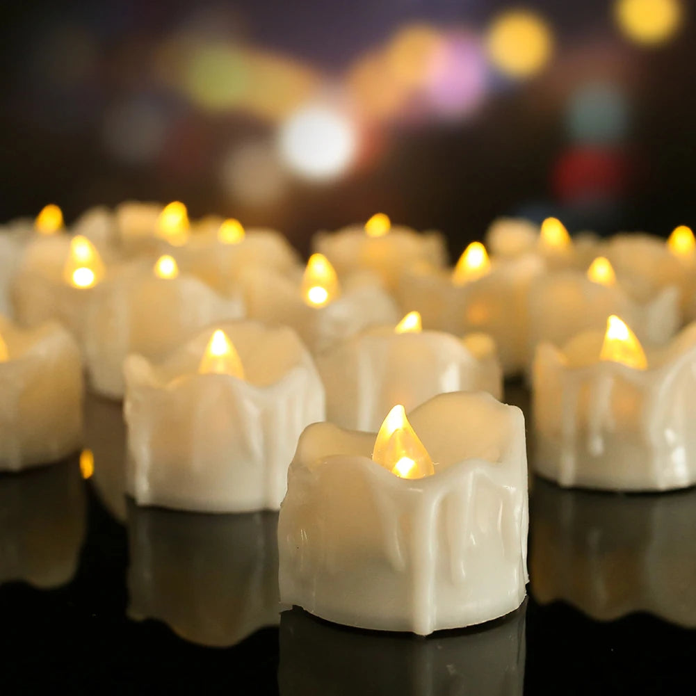 Drip Wax LED Tea Light Candles – Flameless 12/24-Pack with Remote & Auto Timer for Christmas, Halloween & Home Décor (2025 Edition)