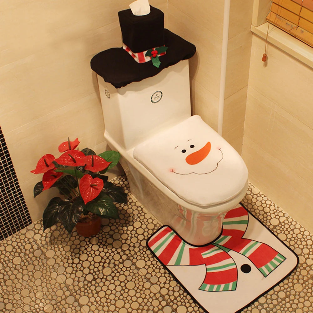 Santa Claus Christmas Toilet Seat Cover Set – Cute Bathroom Mat & Radiator Cap for Home Décor & Gifting