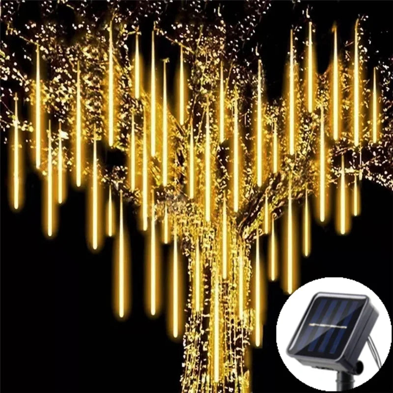 Solar Meteor Shower Light String – Waterproof LED Tubes in RGB & Warm Colours for Garden, Street & Holiday Décor (2025 Edition)
