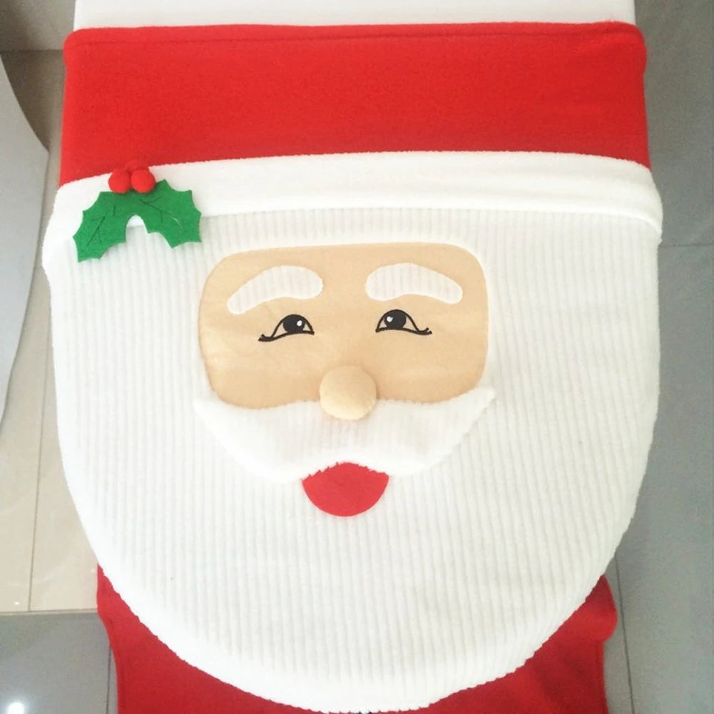 Santa Claus Christmas Toilet Seat Cover Set – Cute Bathroom Mat & Radiator Cap for Home Décor & Gifting