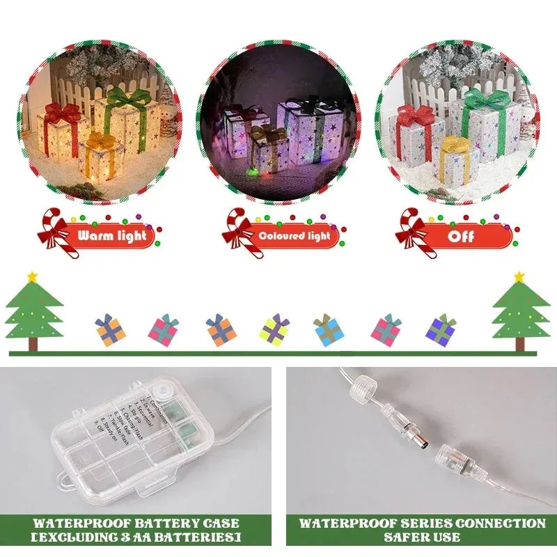 3-Piece Light-Up Christmas Gift Box Set – LED Bow Decorations with Remote Control for Tree, Party & Outdoor Display (2025 Edition)