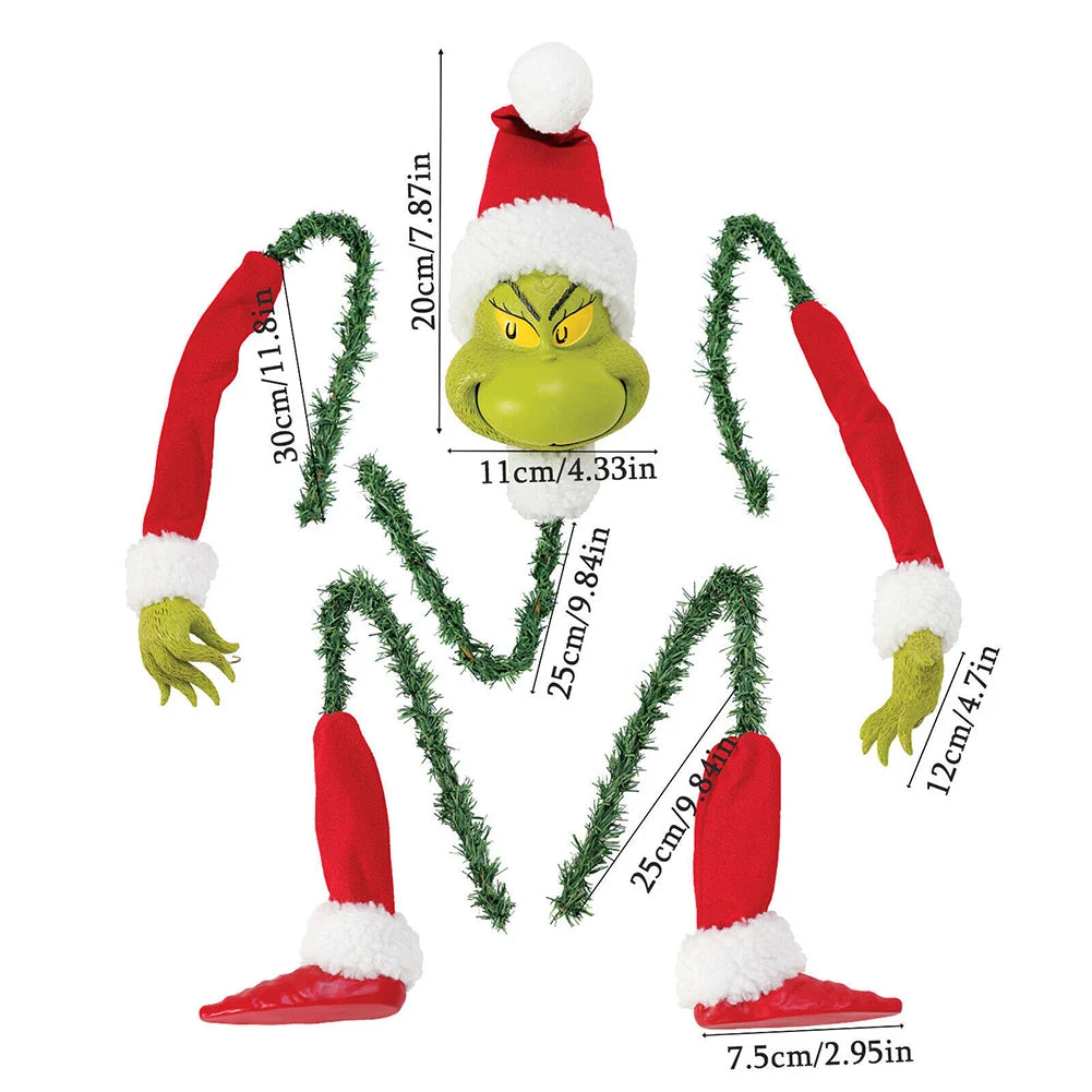 Tree Topper Set – Stuffed Grinch-Inspired Head, Arms & Legs Garland Ornaments for Christmas Tree Décor (2025 Edition)