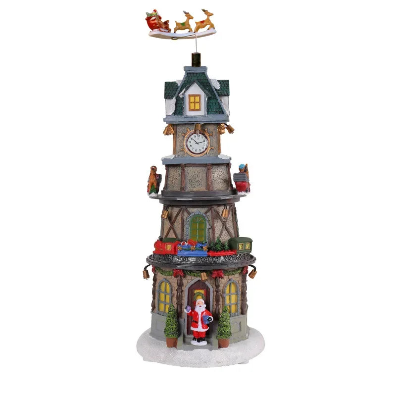 Christmas Tree Music Box Ornament – LED Light-Up Resin Figurine with Rotating Train, Santa & Deer (2025 Edition)