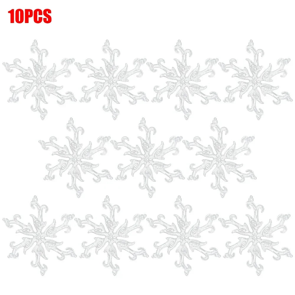 10-Piece Acrylic Snowflake Pendants – Transparent Crystal Ornaments for Christmas Tree & New Year Home Décor (2025 Edition)