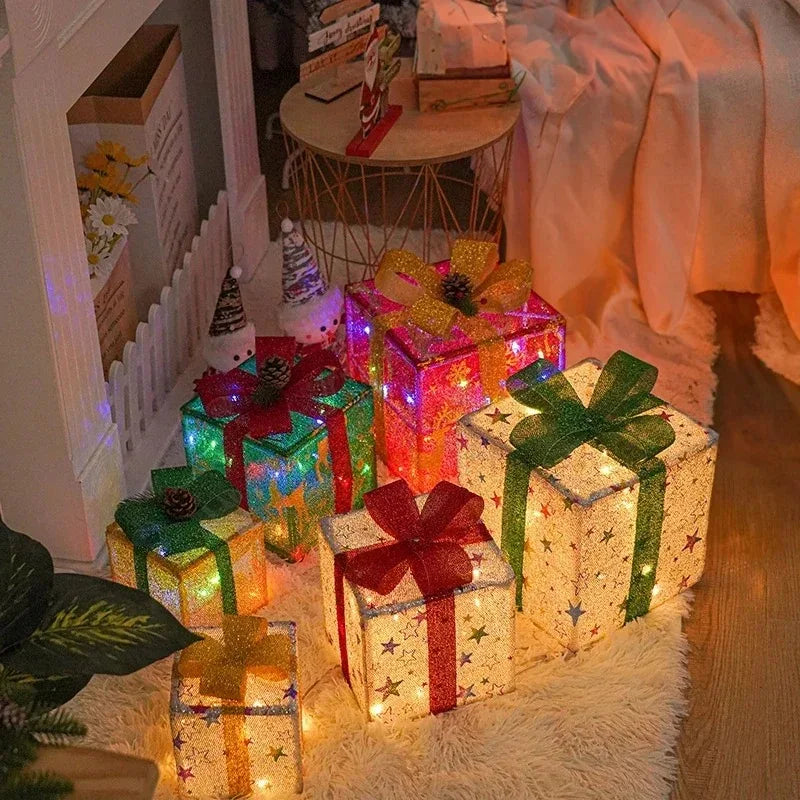 3-Piece Light-Up Christmas Gift Box Set – LED Bow Decorations with Remote Control for Tree, Party & Outdoor Display (2025 Edition)