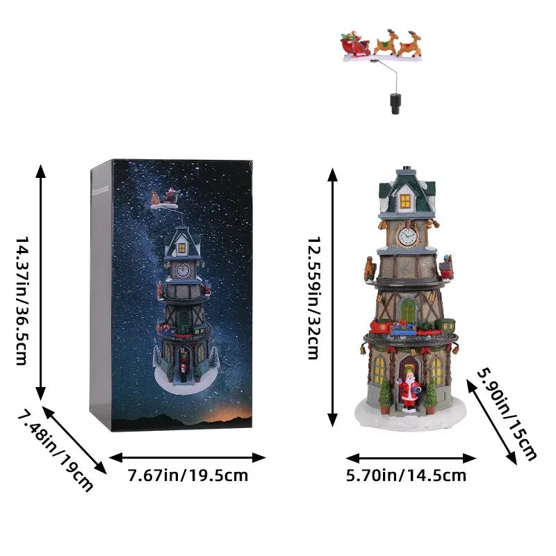 Christmas Tree Music Box Ornament – LED Light-Up Resin Figurine with Rotating Train, Santa & Deer (2025 Edition)