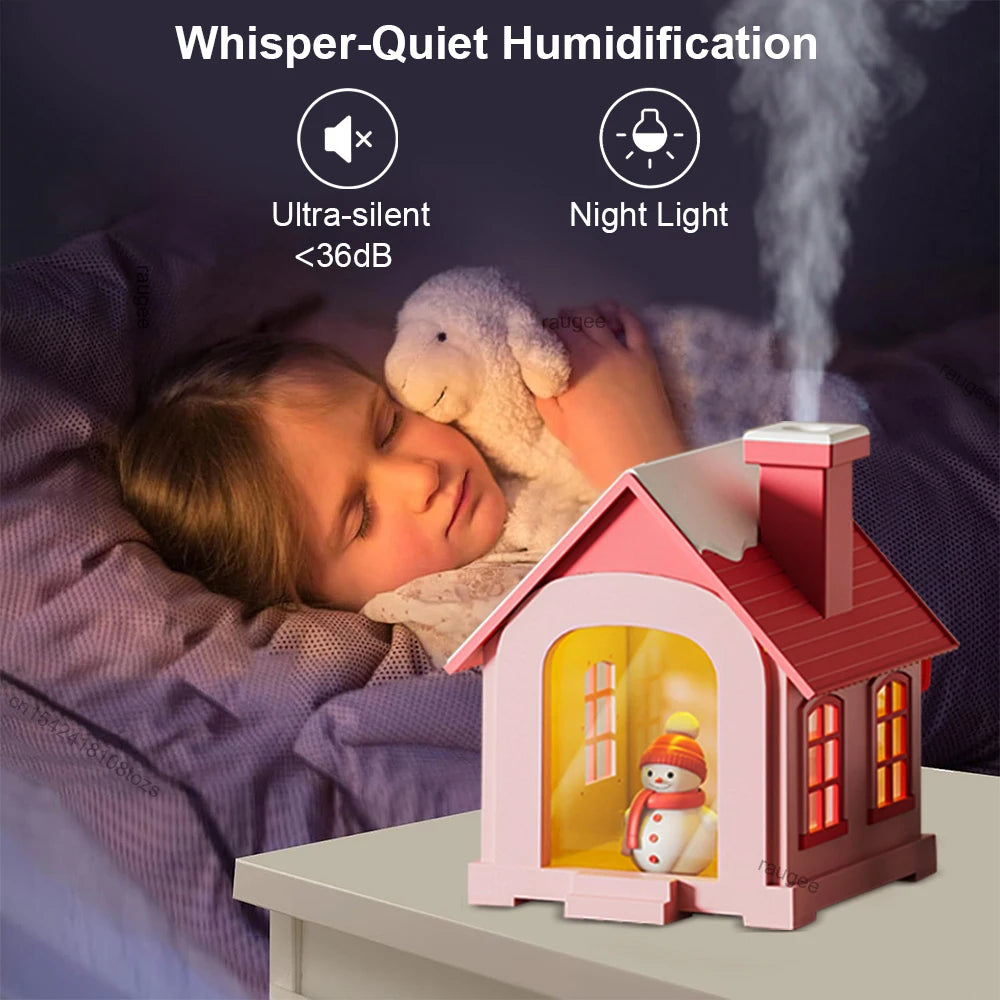 Micro Snow House Humidifier – 7-Colour LED Landscape Diffuser with Adjustable Mist Modes for Bedroom, Office & Car (2025 Edition)