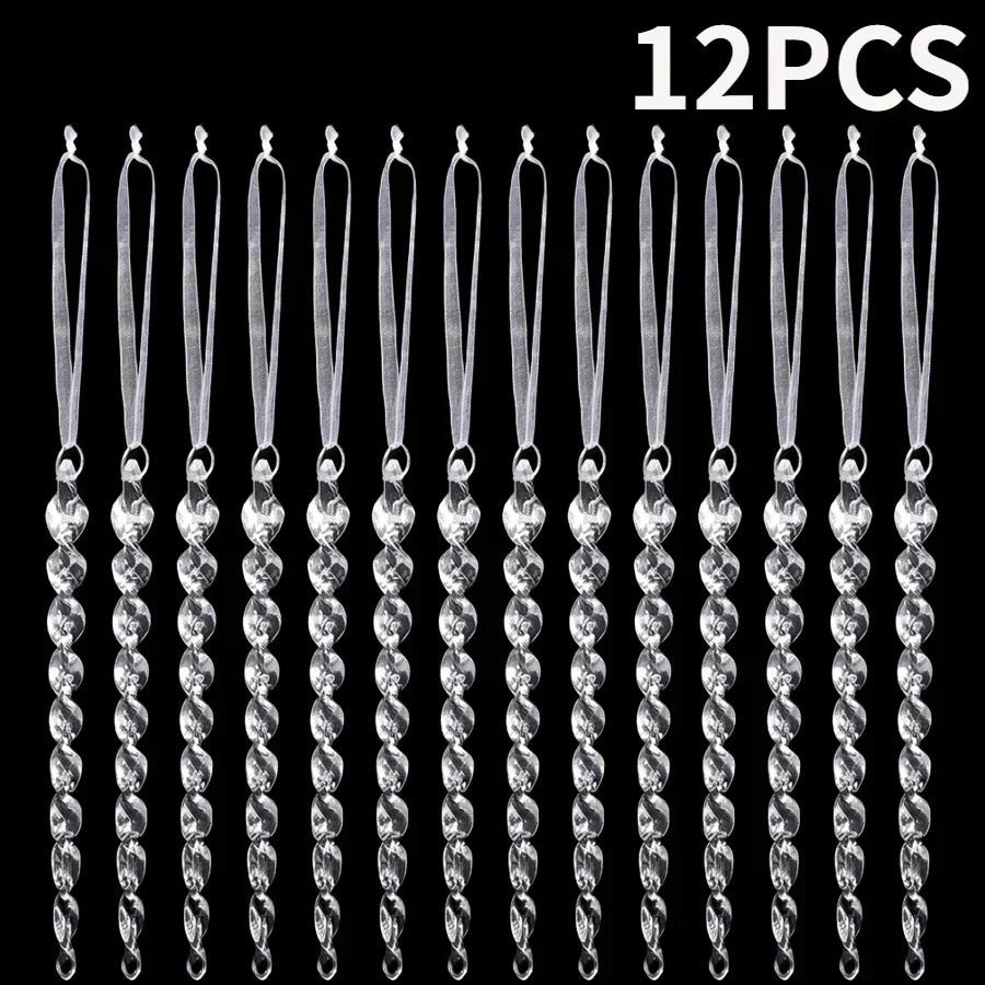 2/12-Piece Acrylic Snowflake & Icicle Ornaments – Crystal Clear Christmas Tree Pendants for Holiday & Winter Party Décor (2025 Edition)