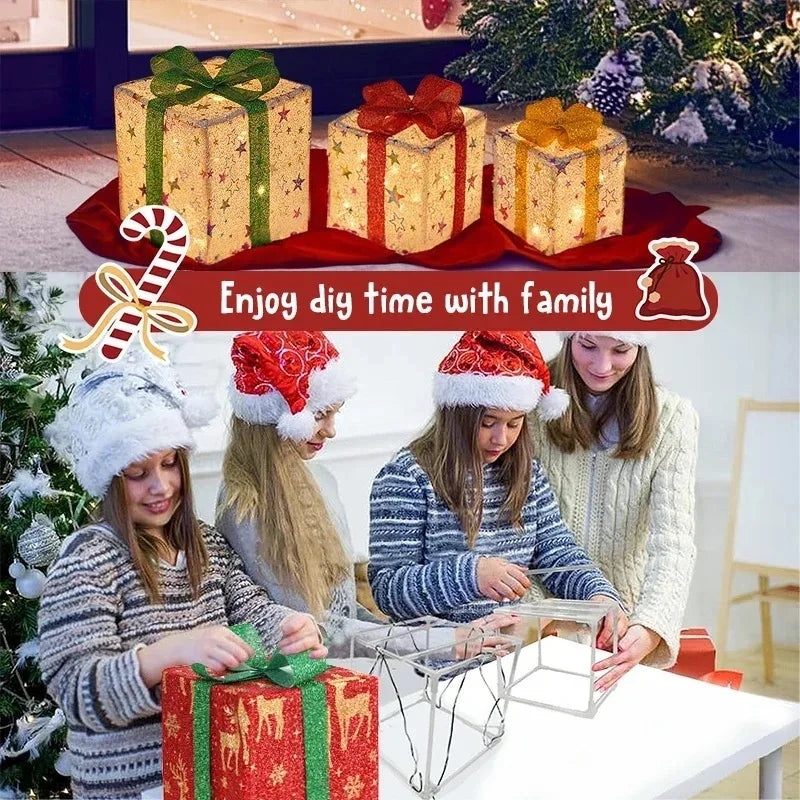 3-Piece Light-Up Christmas Gift Box Set – LED Bow Decorations with Remote Control for Tree, Party & Outdoor Display (2025 Edition)
