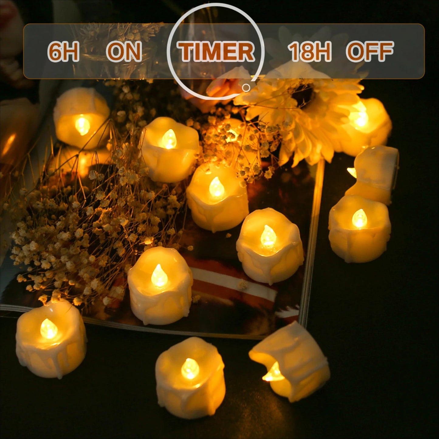 Drip Wax LED Tea Light Candles – Flameless 12/24-Pack with Remote & Auto Timer for Christmas, Halloween & Home Décor (2025 Edition)