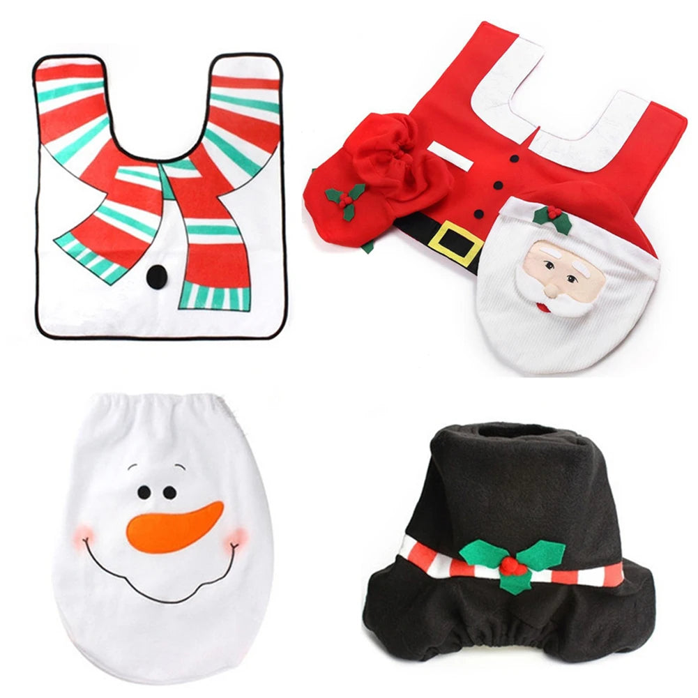 Santa Claus Christmas Toilet Seat Cover Set – Cute Bathroom Mat & Radiator Cap for Home Décor & Gifting