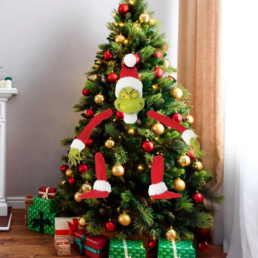 Tree Topper Set – Stuffed Grinch-Inspired Head, Arms & Legs Garland Ornaments for Christmas Tree Décor (2025 Edition)