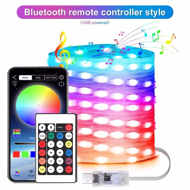 Dreamcolor Bluetooth LED Fairy Lights – RGBIC USB Garland for Christmas Tree, Wedding & Party Décor (2M–40M, IP65 Waterproof)