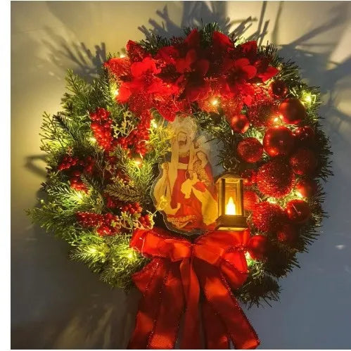 Red & Gold Christmas Wreath – 30–45cm Garland for Front Door, Window & Wall Décor (2025 Edition)