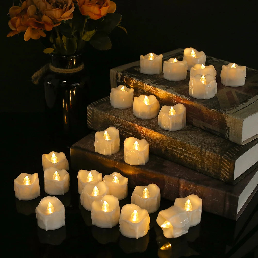 Drip Wax LED Tea Light Candles – Flameless 12/24-Pack with Remote & Auto Timer for Christmas, Halloween & Home Décor (2025 Edition)