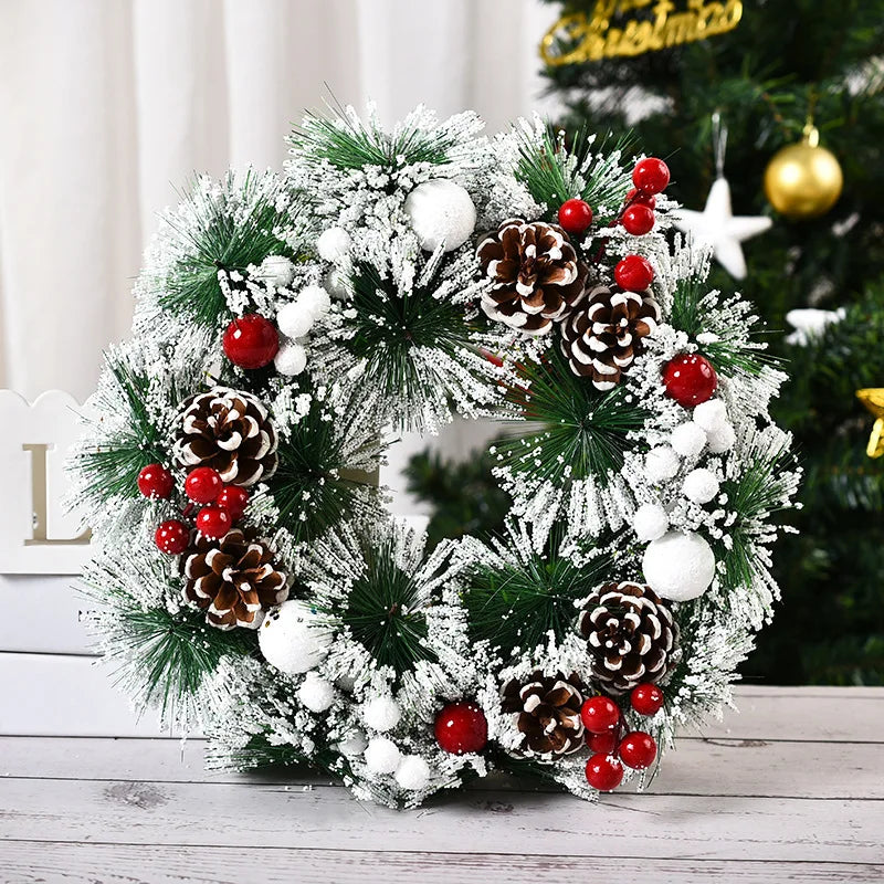 30cm White Wooden Christmas Wreath – Handmade Rattan Garland for Front Door, Window & Indoor Holiday Décor (2025 Edition)