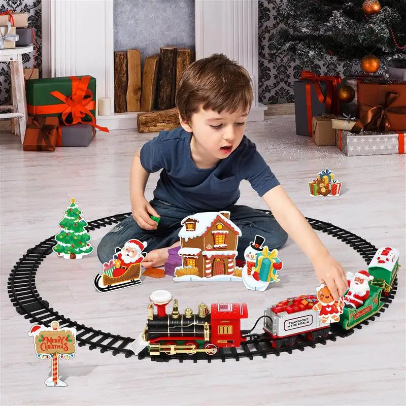 Electric Christmas Train Set – Steam Engine Toy with Sound, Lights & Railway Tracks for Kids’ Gifts & Tree Decorations (2025 Edition)