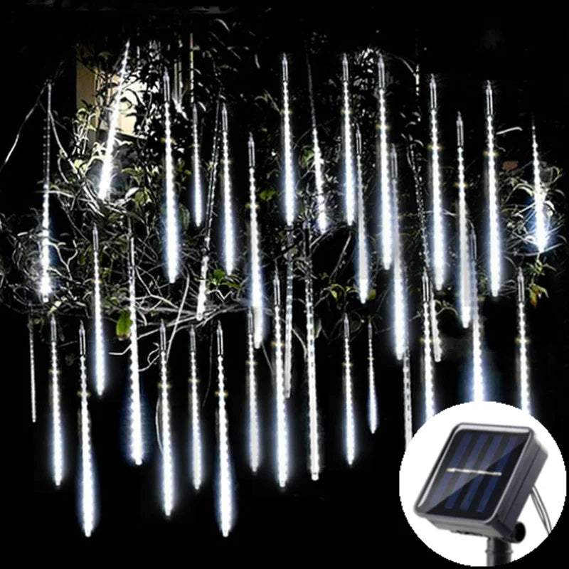 Solar Meteor Shower Light String – Waterproof LED Tubes in RGB & Warm Colours for Garden, Street & Holiday Décor (2025 Edition)