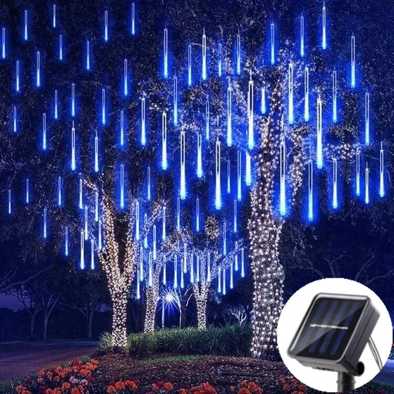 Solar Meteor Shower Light String – Waterproof LED Tubes in RGB & Warm Colours for Garden, Street & Holiday Décor (2025 Edition)