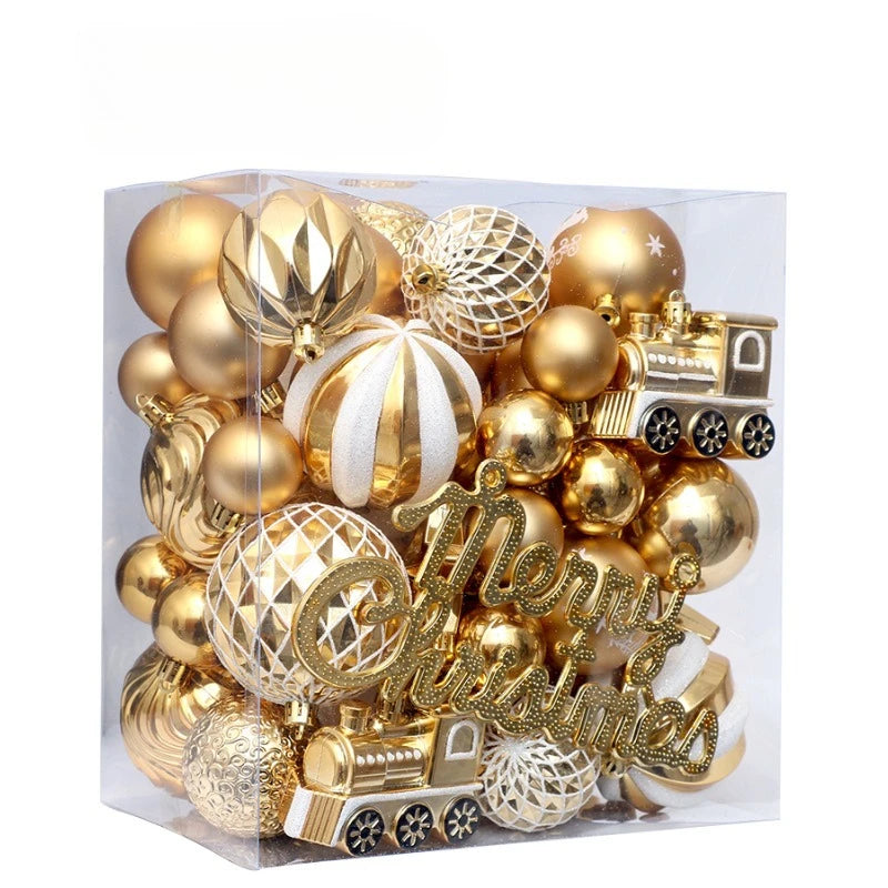 65-Piece Champagne Gold Christmas Ball Ornaments – Matte, Glossy & Textured Tree Decorations with Mixed Shapes & “Merry Christmas” Accents (2025 Edition)