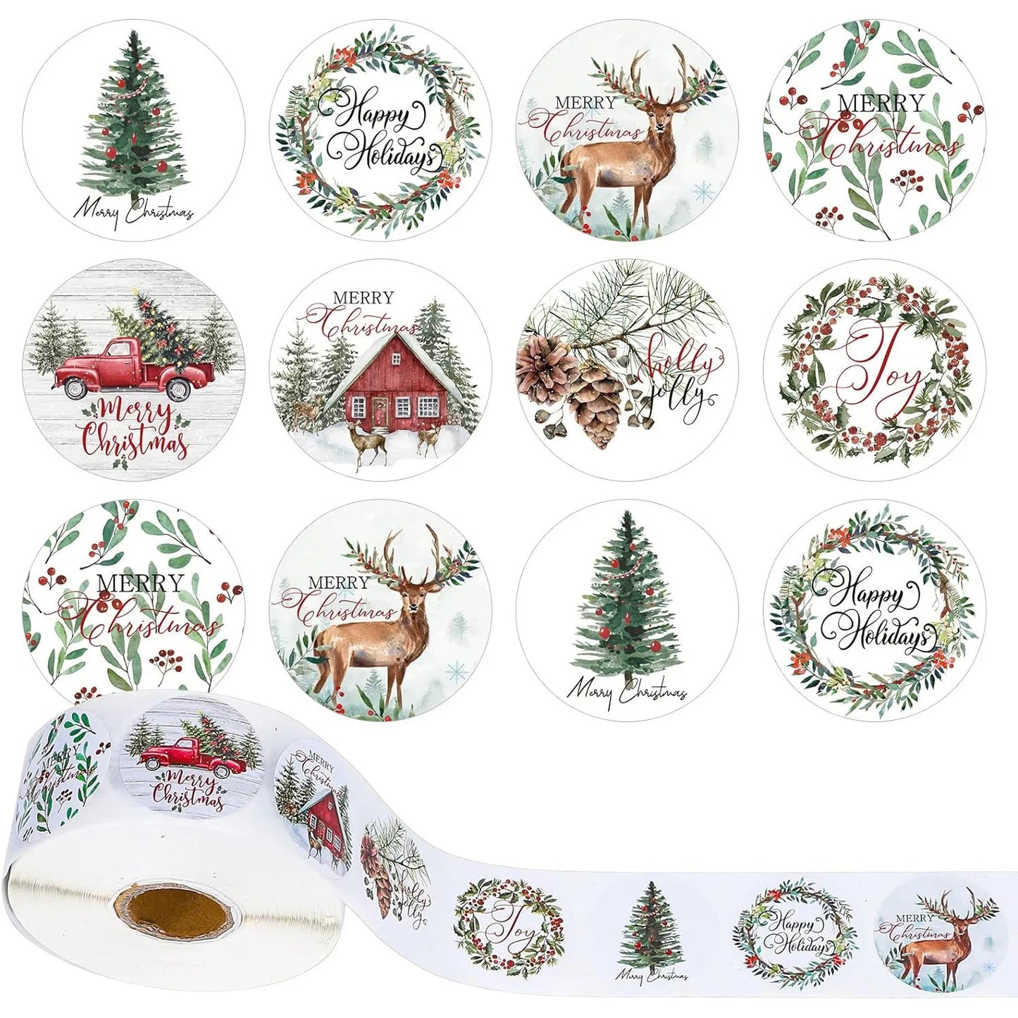 100–500 Christmas Stickers – Round Paper Labels (2.5cm) for Bedroom Décor, Gift Boxes & Festive Styling (2025 Edition)
