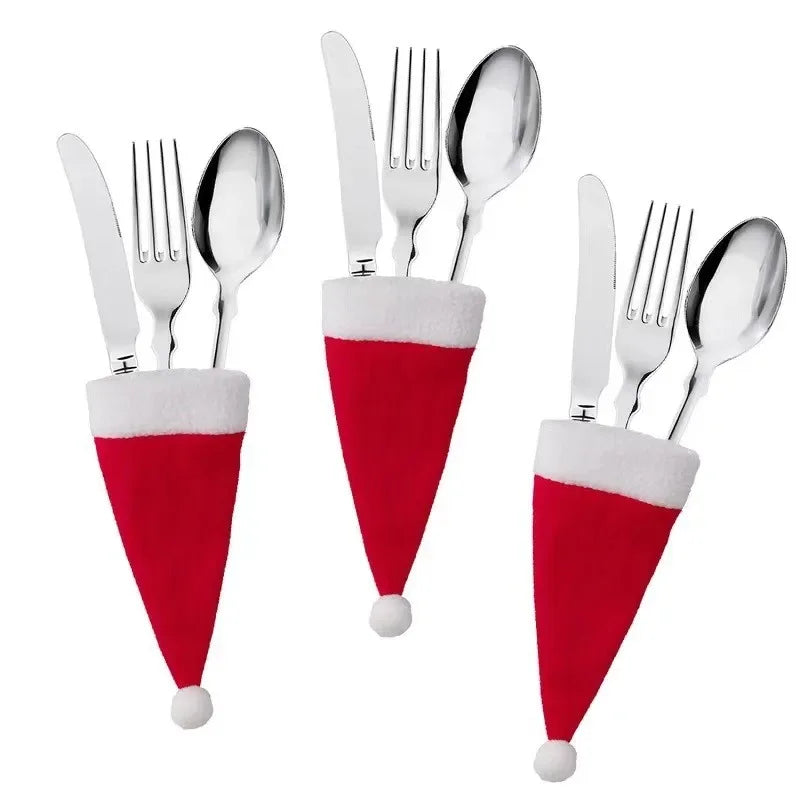 Santa Hat Cutlery Holders – 10/20-Pack Christmas Tableware Bags for Forks & Knives, Festive Table Décor (2025 Edition)