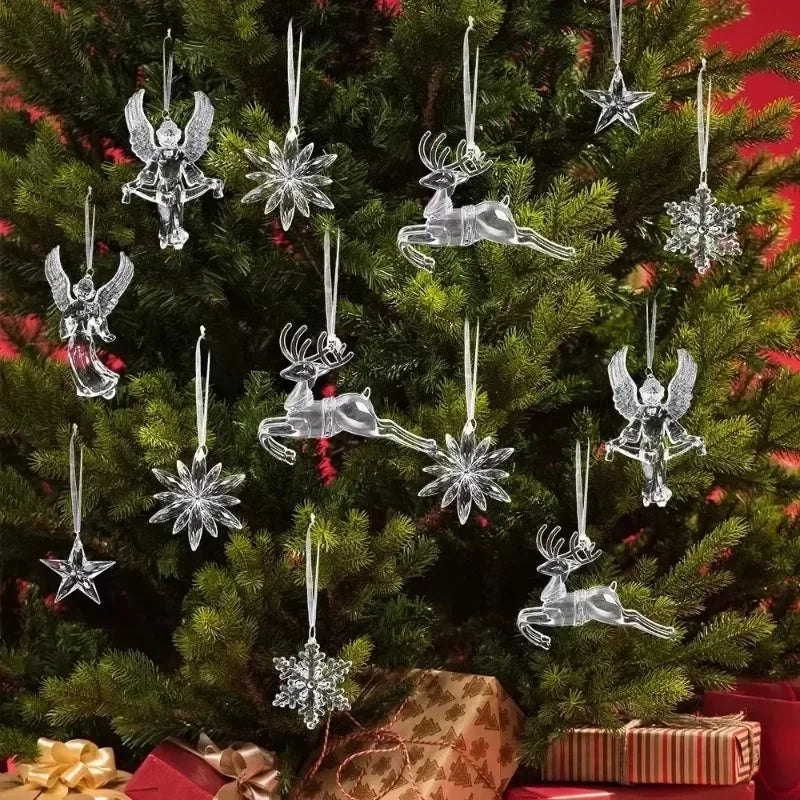 2/12-Piece Acrylic Snowflake & Icicle Ornaments – Crystal Clear Christmas Tree Pendants for Holiday & Winter Party Décor (2025 Edition)