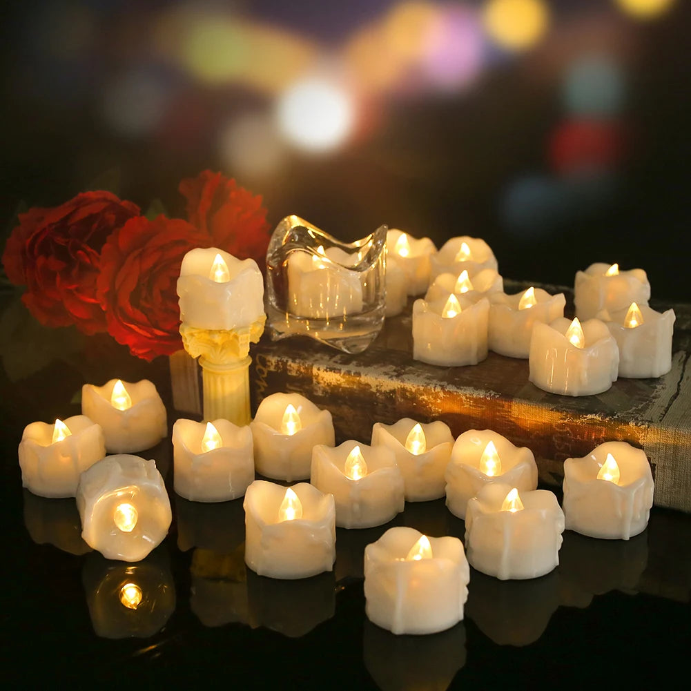Drip Wax LED Tea Light Candles – Flameless 12/24-Pack with Remote & Auto Timer for Christmas, Halloween & Home Décor (2025 Edition)