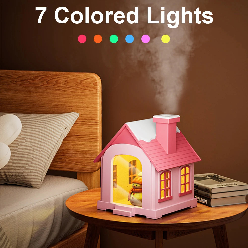 Micro Snow House Humidifier – 7-Colour LED Landscape Diffuser with Adjustable Mist Modes for Bedroom, Office & Car (2025 Edition)