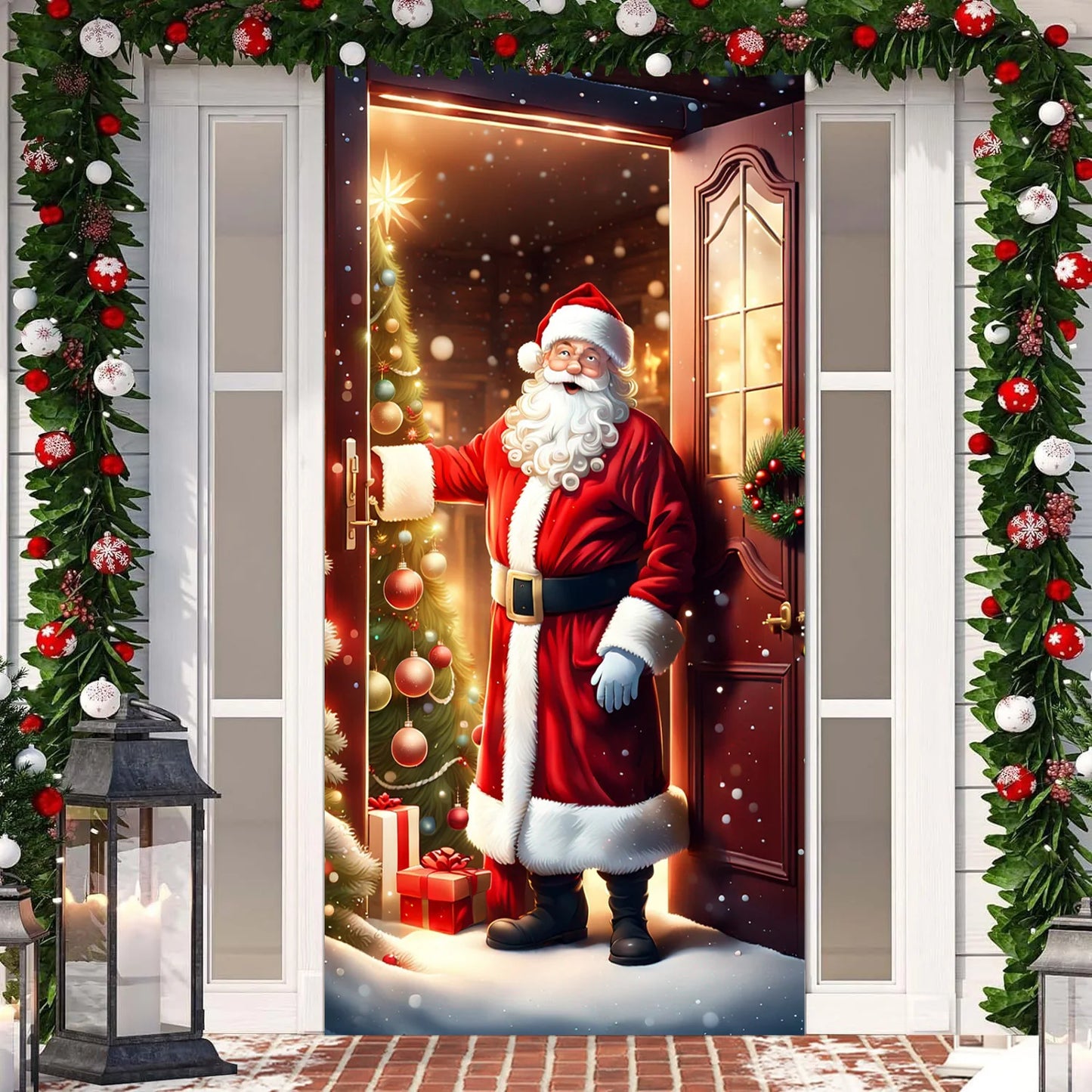 Santa Claus Background Decoration – Durable Polyester Fabric Backdrop for Indoor/Outdoor Christmas & New Year Styling (2025 Edition)