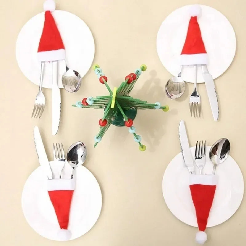 Santa Hat Cutlery Holders – 10/20-Pack Christmas Tableware Bags for Forks & Knives, Festive Table Décor (2025 Edition)