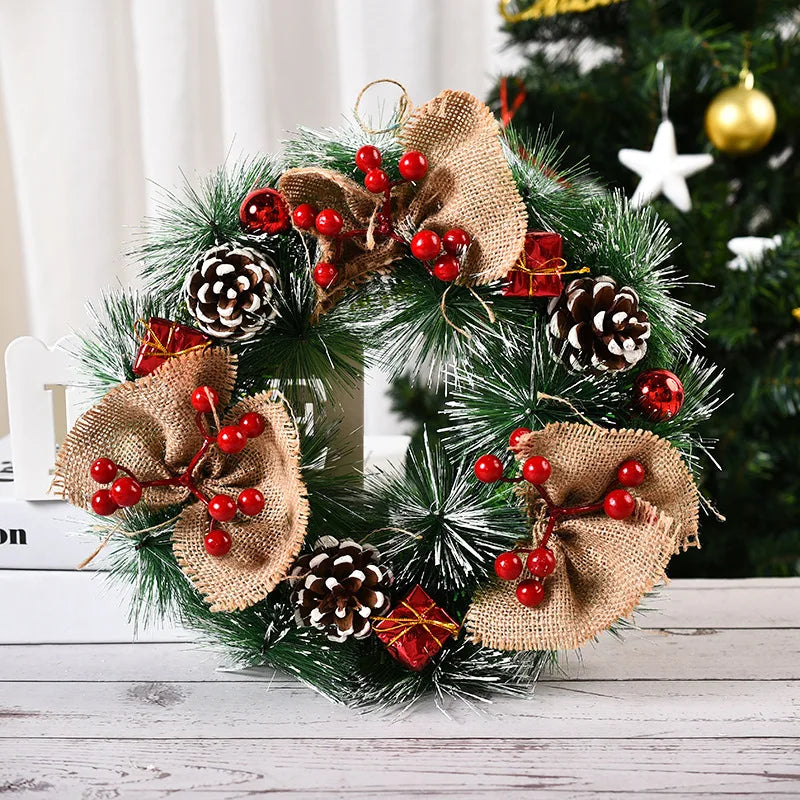 30cm White Wooden Christmas Wreath – Handmade Rattan Garland for Front Door, Window & Indoor Holiday Décor (2025 Edition)