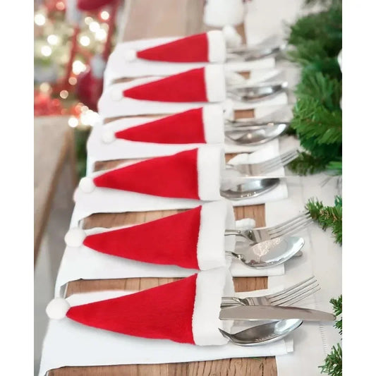 Santa Hat Cutlery Holders – 10/20-Pack Christmas Tableware Bags for Forks & Knives, Festive Table Décor (2025 Edition)
