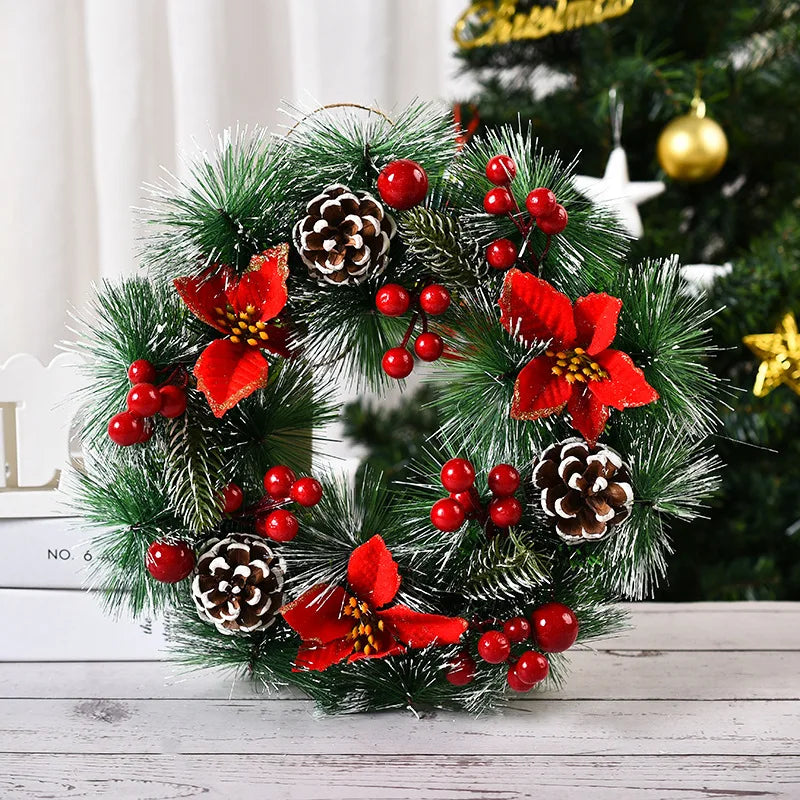 30cm White Wooden Christmas Wreath – Handmade Rattan Garland for Front Door, Window & Indoor Holiday Décor (2025 Edition)