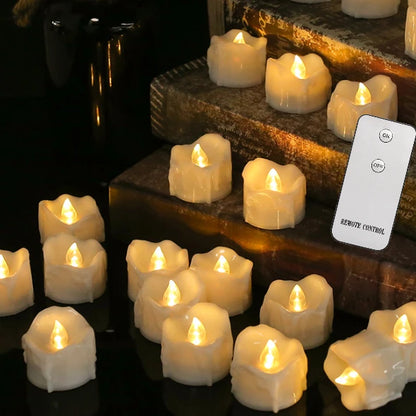 Drip Wax LED Tea Light Candles – Flameless 12/24-Pack with Remote & Auto Timer for Christmas, Halloween & Home Décor (2025 Edition)