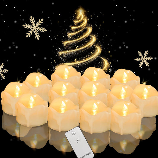 Drip Wax LED Tea Light Candles – Flameless 12/24-Pack with Remote & Auto Timer for Christmas, Halloween & Home Décor (2025 Edition)