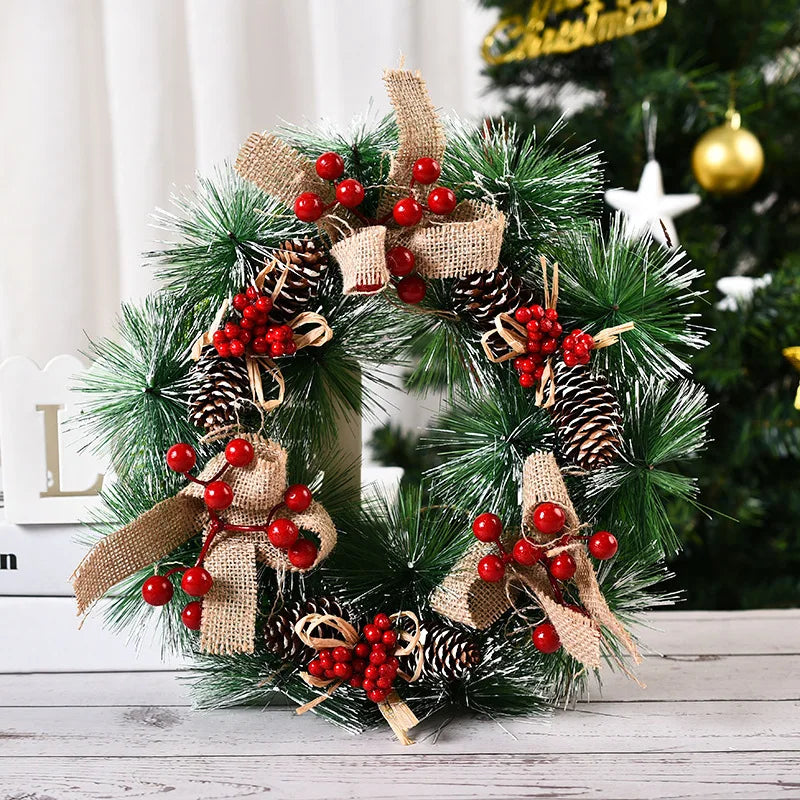 30cm White Wooden Christmas Wreath – Handmade Rattan Garland for Front Door, Window & Indoor Holiday Décor (2025 Edition)
