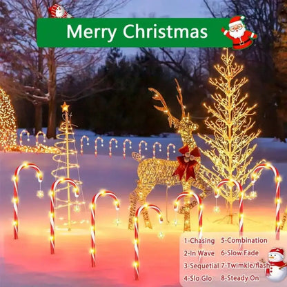 8pcs Solar Candy Cane Garden Lights – Waterproof LED Holiday Pathway Lights with 8 Functions for Christmas & New Year Décor (2025 Edition)